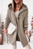 Casual Solid Patchwork Buckle Hooded Collar Outerwear Sweater