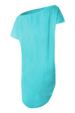 Fashion Casual Solid Patchwork Oblique Collar Irregular Dresses