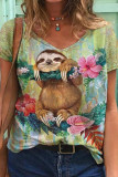 Casual Print Patchwork V Neck T-Shirts