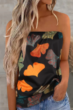 Vintage Print Patchwork Strapless Tops