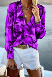 Casual Print Patchwork Turndown Collar Tops