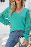 Casual Solid Hollowed Out Patchwork V Neck Sweaters