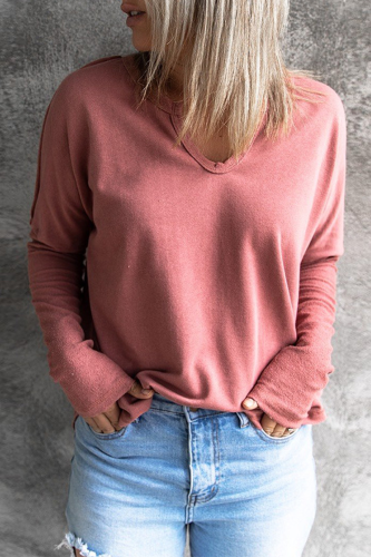 Casual Solid Patchwork V Neck Tops