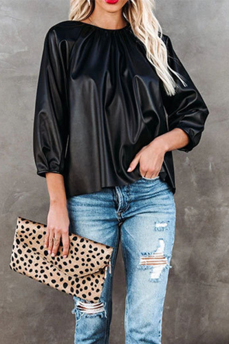 Fashion Casual Solid Patchwork Fold O Neck T-Shirts
