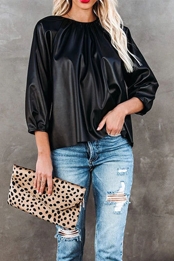 Fashion Casual Solid Patchwork Fold O Neck T-Shirts