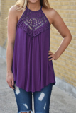 Casual Solid Lace O Neck Tops