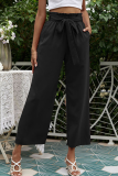 Casual Solid Patchwork Loose Mid Waist Wide Leg Solid Color Bottoms