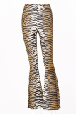 Fashion Street Animal Print Leopard Patchwork Basic Boot Cut High Waist Full Print Bottoms