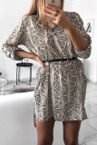 Fashion Print Patchwork Turndown Collar Straight Dresses