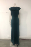 Fashion Solid Flounce V Neck Cake Skirt Dresses
