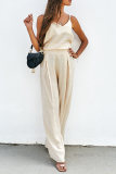Casual Solid Patchwork Spaghetti Strap Sleeveless Two Pieces