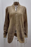 Casual Solid Patchwork Pocket V Neck Tops Sweater