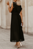 Fashion Elegant Solid Flounce Strap Design V Neck Pleated Dresses
