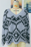 Casual Geometric Patchwork Contrast V Neck Tops