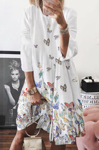 Fashion Sweet Print Patchwork O Neck A Line Dresses