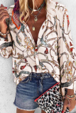 Casual Print Patchwork Turndown Collar Tops