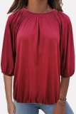 Casual Solid Patchwork Fold O Neck T-Shirts