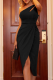 Sexy Solid Patchwork One Shoulder Pencil Skirt Dresses