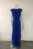 Fashion Solid Flounce V Neck Cake Skirt Dresses
