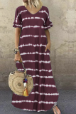 Casual Striped Patchwork V Neck Straight Dresses