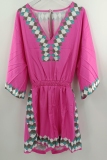 Casual Solid Patchwork V Neck Straight Rompers