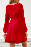 Fashion Street Solid Patchwork Square Collar A Line Dresses