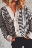 Casual Striped Patchwork Buckle V Neck Outerwear Sweater