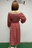 Casual Print Patchwork Off the Shoulder Waist Skirt Dresses