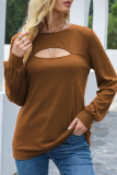 Casual Solid Hollowed Out Patchwork O Neck Tops