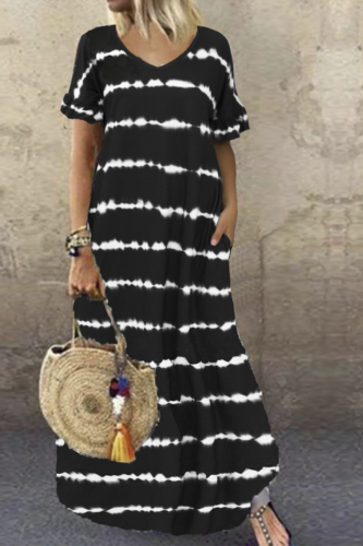 Casual Striped Patchwork V Neck Straight Dresses