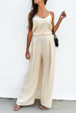 Casual Solid Patchwork Spaghetti Strap Sleeveless Two Pieces
