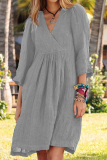 Casual Solid Patchwork V Neck Cake Skirt Dresses