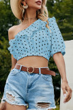 Fashion Street Polka Dot Patchwork One Shoulder Tops