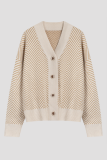 Casual Striped Patchwork Buckle V Neck Outerwear Sweater
