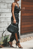 Casual Print Patchwork Spaghetti Strap Harlan Jumpsuits