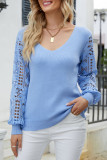 Casual Solid Hollowed Out Patchwork V Neck Sweaters