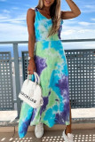 Fashion Street Tie Dye Patchwork O Neck A Line Dresses