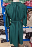Casual Solid Patchwork O Neck Waist Skirt Dresses