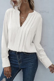 Fashion Street Solid Patchwork V Neck Tops