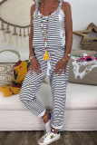 Street Striped Patchwork Frenulum Regular Jumpsuits