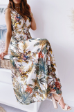Casual Print Patchwork V Neck Waist Skirt Dresses