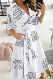 Fashion Elegant Print Solid Patchwork Frenulum V Neck A Line Dresses