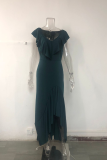 Fashion Solid Flounce V Neck Cake Skirt Dresses