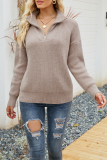 Casual Solid Patchwork Zipper Collar Tops
