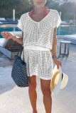 Casual Solid Mesh V Neck Waist Skirt Dresses