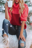 Street Color Block Contrast Turtleneck Tops