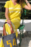 Casual Striped Patchwork V Neck Straight Dresses