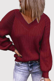 Casual Solid Patchwork V Neck Tops Sweater
