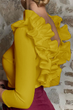 Fashion Elegant Solid Backless Flounce Lotus Leaf Collar Tops
