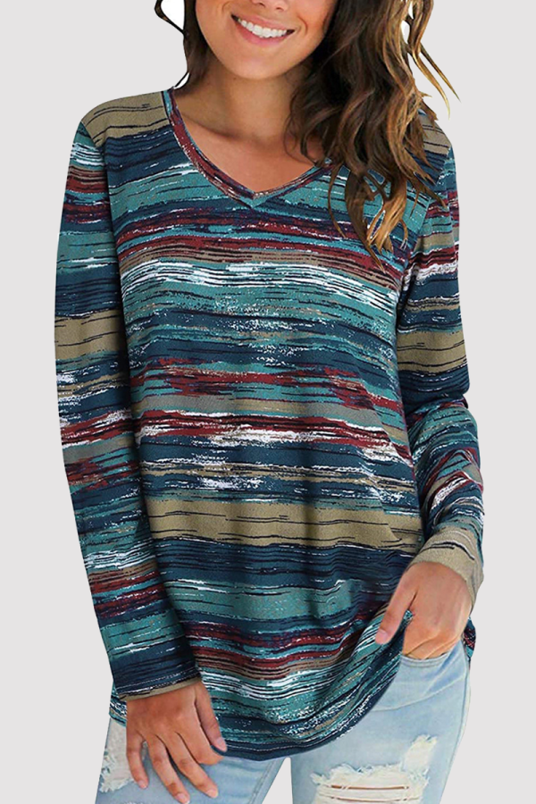 Casual Print Basic V Neck Tops